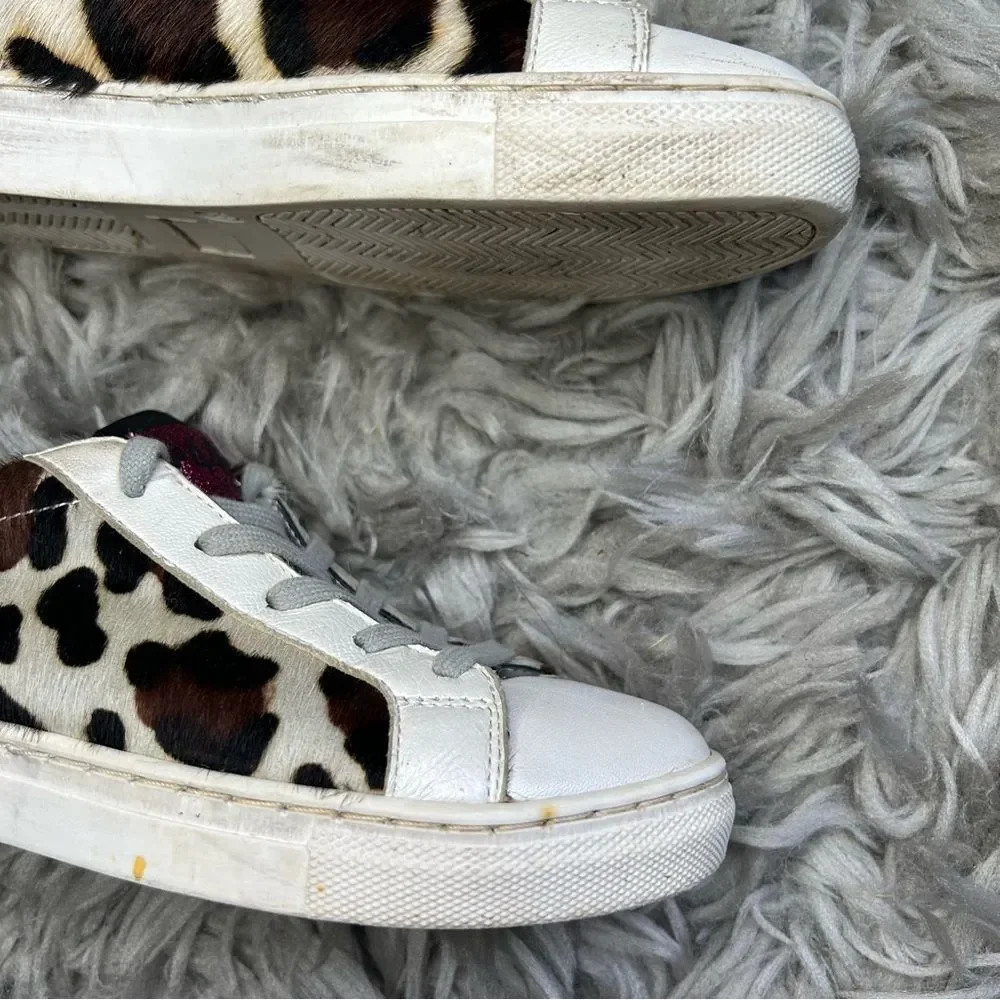 P448 cow hair leopard print lace up sneakers girl’s shoe size 2